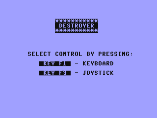 Destroyer title screen for Commodore 64